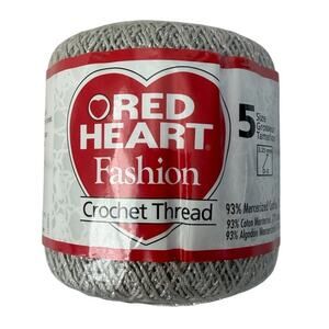 Red Heart Fashion Crochet Thread 5 Silver Mercerized Cotton Metallic 100 Yards